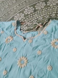 Light Blue Embroidered Kurta