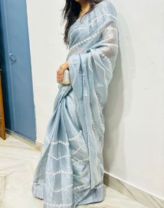 Elegant Grey Saree with White Embroidery