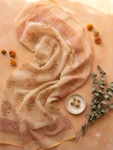 Elegant Cream Printed Kurta Set with Dupatta