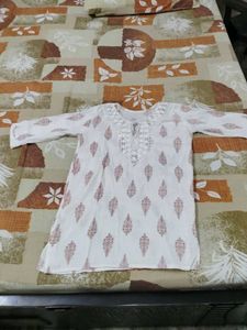 White Kurta with Brown Leaf Print