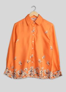 Elegant Orange Bird Print Shirt