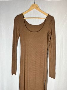 Brown Long Sleeve Midi Dress