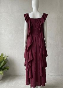SALE Little box Elegant Burgundy Ruffled Maxi Dres