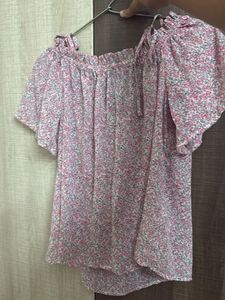 Pink Floral Cold Shoulder Top