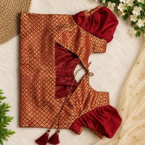 Elegant Red &amp; Gold Brocade Blouse