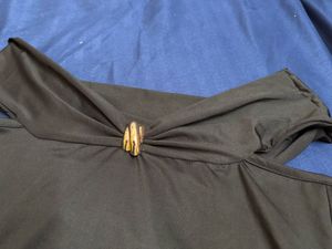 Stylish Black Off-Shoulder Top with Gold Detail