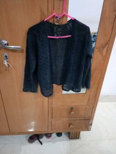 Beautiful Rose Pattern Black Fancy Shrug