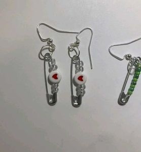Cute Safety Pin Bead Earrings (2 Pairs)