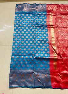 Stunning Blue &amp; Red Banarasi Silk Saree