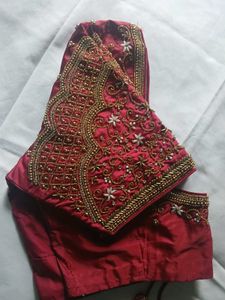 Maroon aari work silk blouse