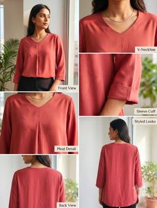 V-Neck 3/4 Sleeve Tunic Top