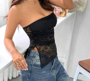 Gothic Sheer Lace Strapless Tube Top