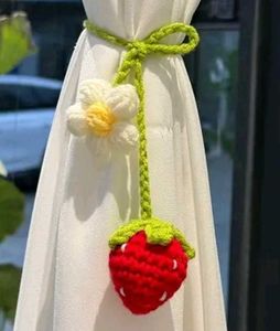 Handmade Crochet Strawberry & Flower Keychain