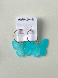 Blue Butterfly Hoop Earring