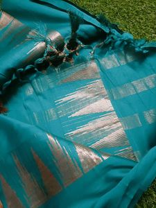 Beautiful Teal Saree with Pink Border