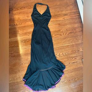 Y2k Halter, Black and Pink Ruffle V-Neck Dress