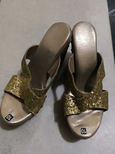 Sparkling Gold Wedge Sandals