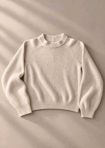 CREAM RIBBED KNIT SWEATER WITH STRUCTURED SHOULDER