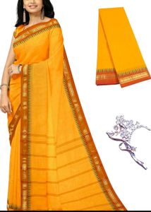Vibrant Yellow Cotton Saree with Ornate Border