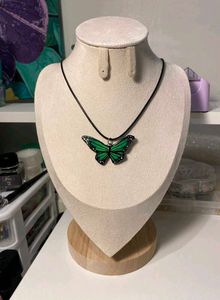 Green Butterfly Pendant Necklace