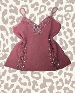 Y2K Pink Lace Sequin Camisole Top
