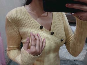 Yellow Ribbed Cropped Cardigan Body Top