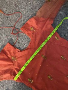 Orange Kurta Set with Embellished Border