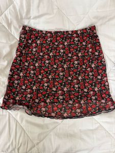 Black and red Floral Mini Skirt