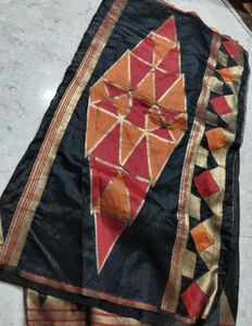 Black Saree with Geometric Print