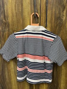 Striped Cropped Polo T-Shirt