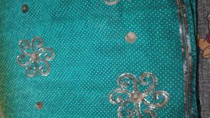 Teal Sequin Embellished Saree