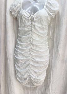 I. Chic White Ruched Mini Dress