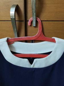 Navy Blue Long Sleeve Top with White Collar