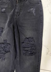 Black Distressed Wide Leg Jeans
