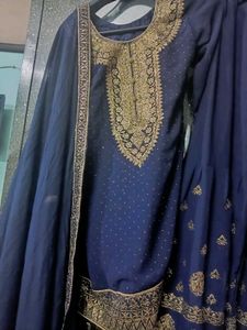 Navy Blue Embellished Sharara Suit