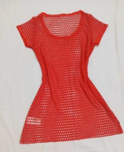 Red Crochet Mesh Mini Dress