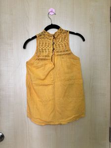 Yellow Lace Neck Sleeveless Top