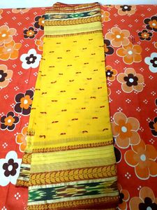 Vibrant Yellow Saree with Red Motifs