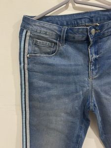 Bare Denim Stylish Blue Jeans with Side Stripe