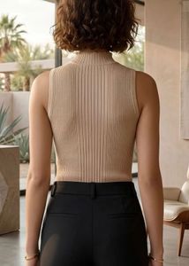 Ribbed Mock Neck Sleeveless Top