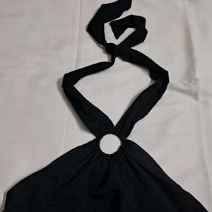Y2k Vintage 2000s Black Ruffled Halter Neck Top