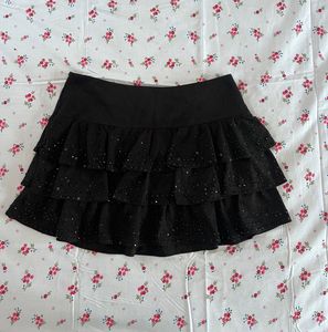 Black Tiered Mini Skirt with Sequins