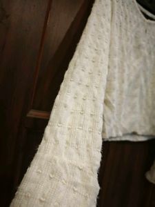 Cream Textured Bell Sleeve Top
