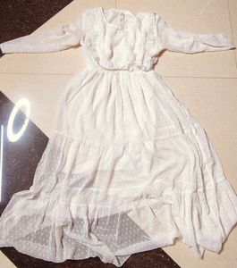 Elegant White Tiered Net Gown