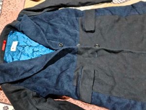 Men's Navy Blue Textured Blazer winter long korean