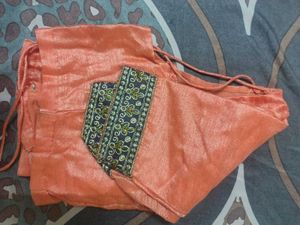 Embroidered Peach Silk Saree