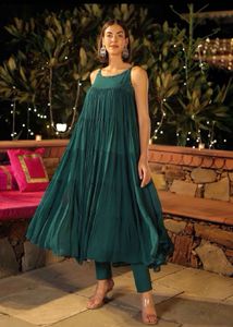 citrine green mirror work kurta set