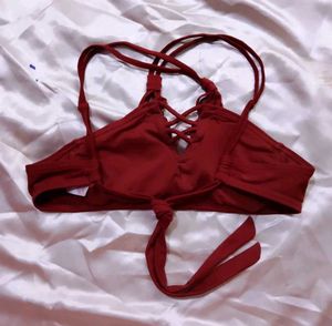 Red Macrame Bikini Top