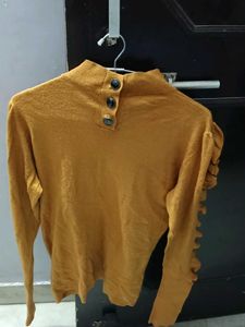Mustard Ruffle Sleeve Knit Top