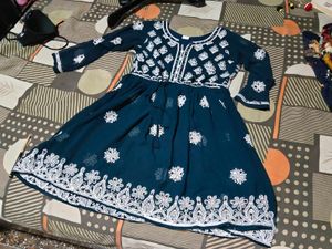 Elegant Teal Embroidered Kurta short mirror work